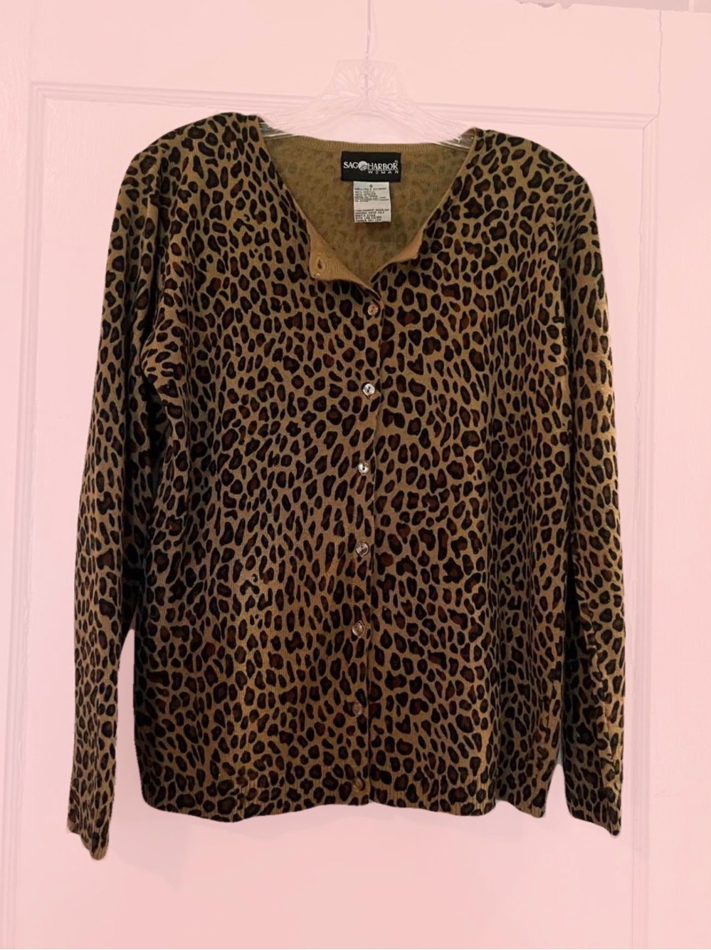 Sag Harbor Women's Leopard Print Cardigan Sweater - Size S